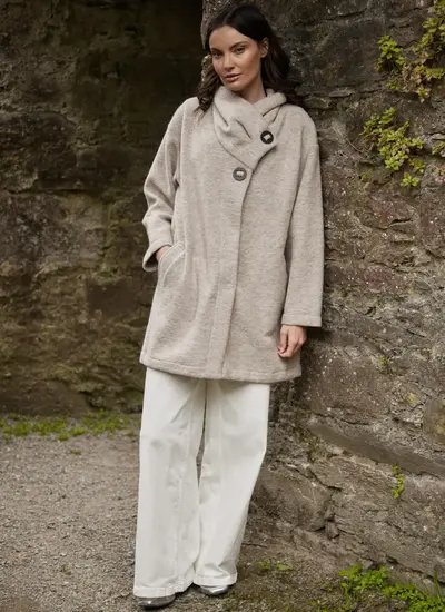 Ellie Side Button Collar Coatigan in Beige